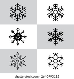 Set Snowflakes. Hand Drawn Vector Illustration – Collection of Decorative Snowflake Icons, Winter Elements in Black Silhouette Style, Geometric Frost Patterns on White Background