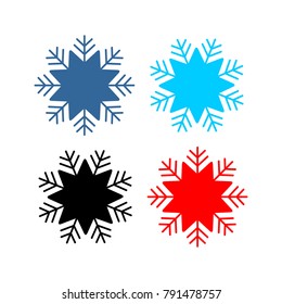 Set of snowflakes icon blue, light blue, black and red. Vector illustration. Isolated on white background