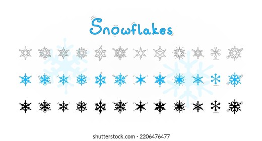 Conjunto de iconos de copos de nieve ilustración de estilo diferente
