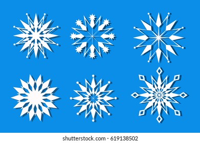 Set of Snowflakes icon isolated on blue background. Snowflake Vector Illustration can used for design logo, card, website, texture, background, layout, decoration for holiday winter.