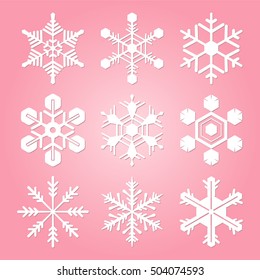 Set of snowflakes icon on pink background