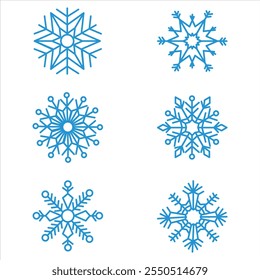 Set of Snowflakes icon vector. Snow or Snowflake symbol. Christmas Snowflakes design. Seasonal Decorations, Holiday Illustrations. Winter icon