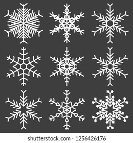 Set of snowflakes icons. Vector on a gray background