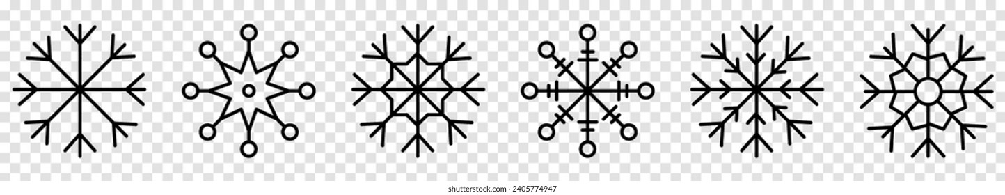 Set of snowflakes icons. Winter element for your decoration. Vector illustration isolated on transparent background