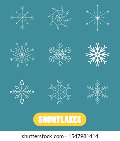 set of snowflakes isolated blue background. icon festive december merry christmas