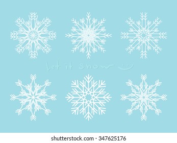 Set of snowflakes, Isolated design element, Vector illustration