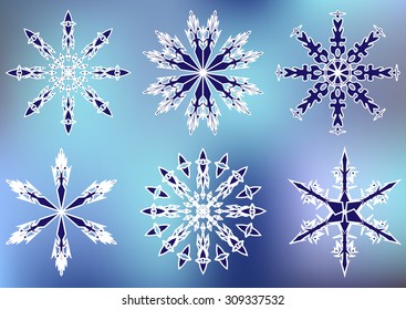 Set of snowflakes isolated on background. Christmas cards, banners, weather and holiday decorations