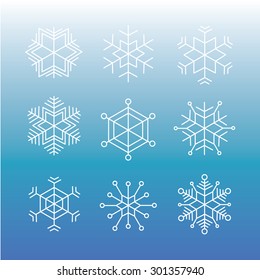 Set of snowflakes isolated on gradient background