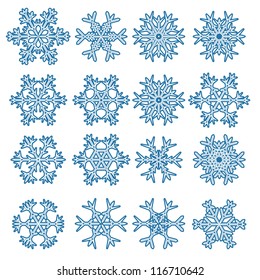 set of snowflakes isolated on white