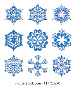 Set of snowflakes isolated on white, vector elements for winter design