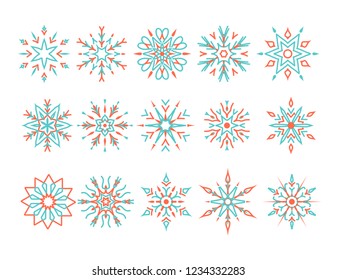 Set of snowflakes isolated on white. Decorative element 