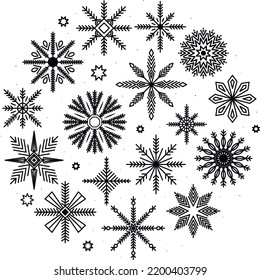 Set of snowflakes isolated on a white background. Winter elements for design. 
