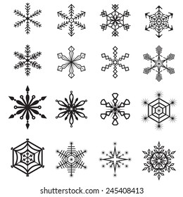Set of snowflakes isolated on white background. Vector illustration.