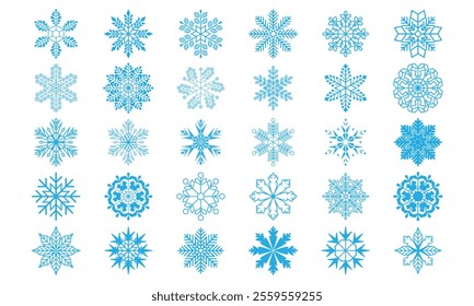 set of Snowflakes isolated on white background