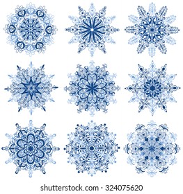 Set of snowflakes. Isolated on white.