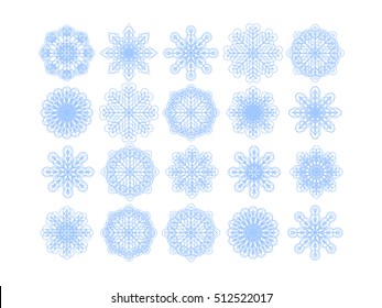set of snowflakes isolated on white background.