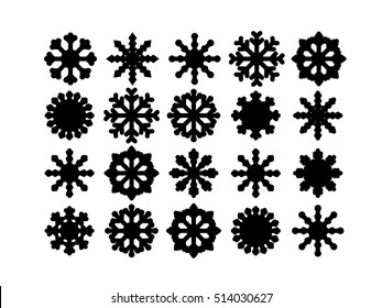 set of snowflakes isolated on white background.