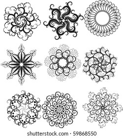 set of snowflakes isolated on white background