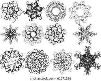 set of snowflakes isolated on white background