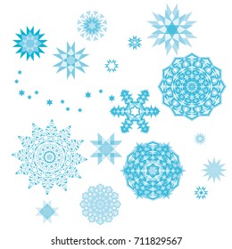 A set of snowflakes isolated on white.