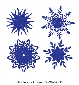 Set of snowflakes. Laser cut pattern for christmas paper cards, design elements, scrapbooking. Vector illustration.