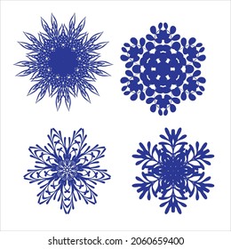 Set of snowflakes. Laser cut pattern for christmas paper cards, design elements, scrapbooking. Vector illustration.