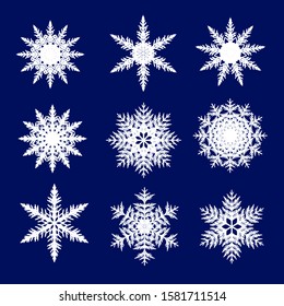 Set of snowflakes on a blue background. Vector illustration.