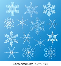 Set of snowflakes on a  blue background 