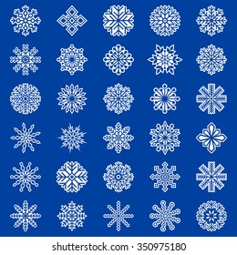 Set of snowflakes on blue background, vector illustration
