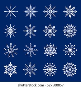 Set of snowflakes on blue background, vector illustration