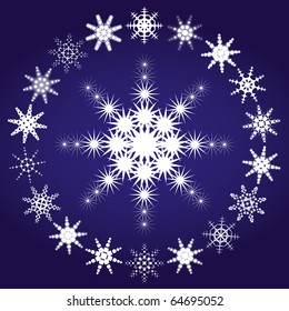 Set of snowflakes on blue background, part 3, vector illustration