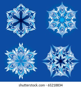 Set of snowflakes on a blue background. Vector illustration #2