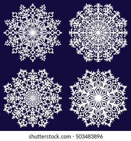Set of snowflakes on a dark background. Vector illustration
