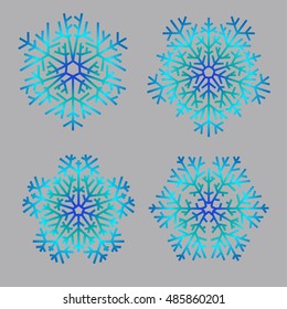 Set of snowflakes on a grey background. Vector illustration.