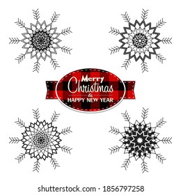 Set of Snowflakes set on isolated background. Pattern abstract snowflake. Snowflakes template. Christmas and New year design elements. Christmas icon. Vector illustration