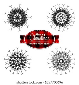 Set of Snowflakes set on isolated background. Pattern abstract snowflake. Snowflakes template. Christmas and New year design elements. Christmas icon. Vector illustration