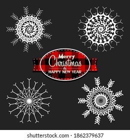 Set of Snowflakes set on isolated background. Pattern abstract snowflake. Snowflakes template. Christmas and New year design elements. Christmas icon. Vector illustration