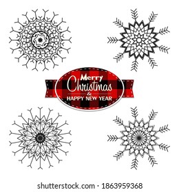 Set of Snowflakes set on isolated background. Pattern abstract snowflake. Snowflakes template. Christmas and New year design elements. Christmas icon. Vector illustration
