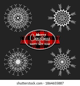 Set of Snowflakes set on isolated background. Pattern abstract snowflake. Snowflakes template. Christmas and New year design elements. Christmas icon. Vector illustration