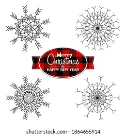 Set of Snowflakes set on isolated background. Pattern abstract snowflake. Snowflakes template. Christmas and New year design elements. Christmas icon. Vector illustration