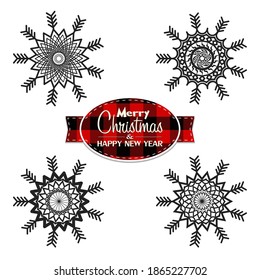 Set of Snowflakes set on isolated background. Pattern abstract snowflake. Snowflakes template. Christmas and New year design elements. Christmas icon. Vector illustration