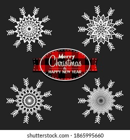 Conjunto de copos de nieve sobre fondo aislado. El copo de nieve abstracto del patrón. Plantilla de copos de nieve. Elementos de diseño de Navidad y Año Nuevo. icono de Navidad. Ilustración del vector
