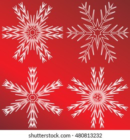 Set of snowflakes on red background. vector illustration. for design, greeting card. Merry Christmas and Happy New Year theme