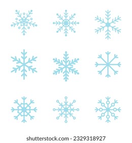 set of snowflakes on white background.