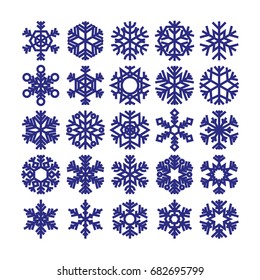 Set of snowflakes on a white background.