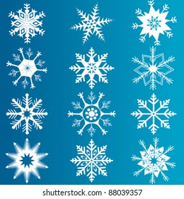 set of snowflakes over blue background