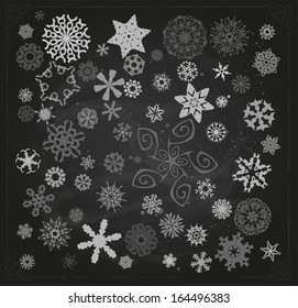 Set Snowflakes over Chalkboard   baroque border