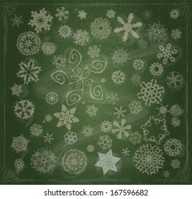 Set Snowflakes over Chalkboard   baroque border