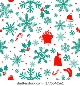Un conjunto de copos de nieve. Los elementos de Navidad rojo-azul se imprimen sin fisuras. Ilustración del vector