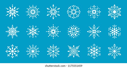 Set of Snowflakes. Round Ornament Pattern. Winter decorative elements. Flat geometric design.